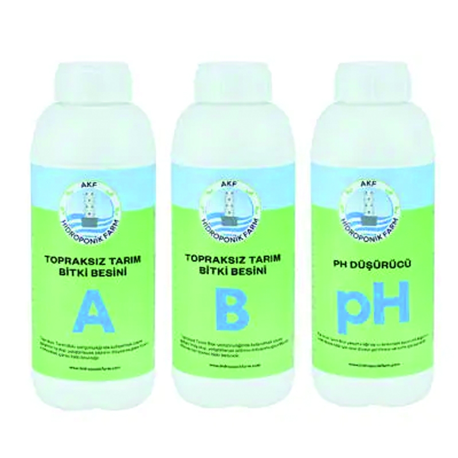 Topraksız Tarım Bitki Besini ve Ph Düşürücü (1 lt A - 1 lt B ve 1 lt Ph Düşürücü)